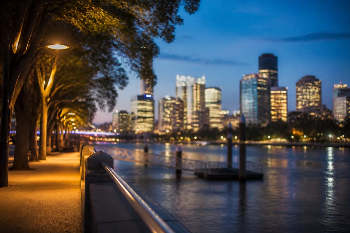 Warm Australian city lights at dusk